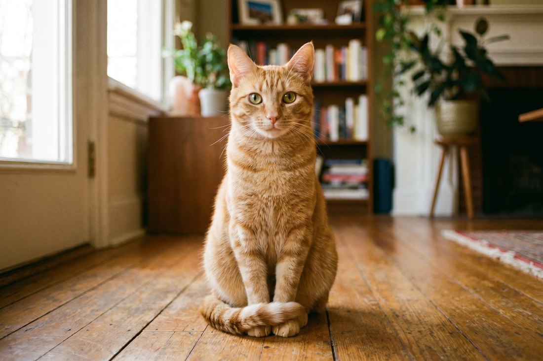 Cat with arched back and raised tail showing defensive body language