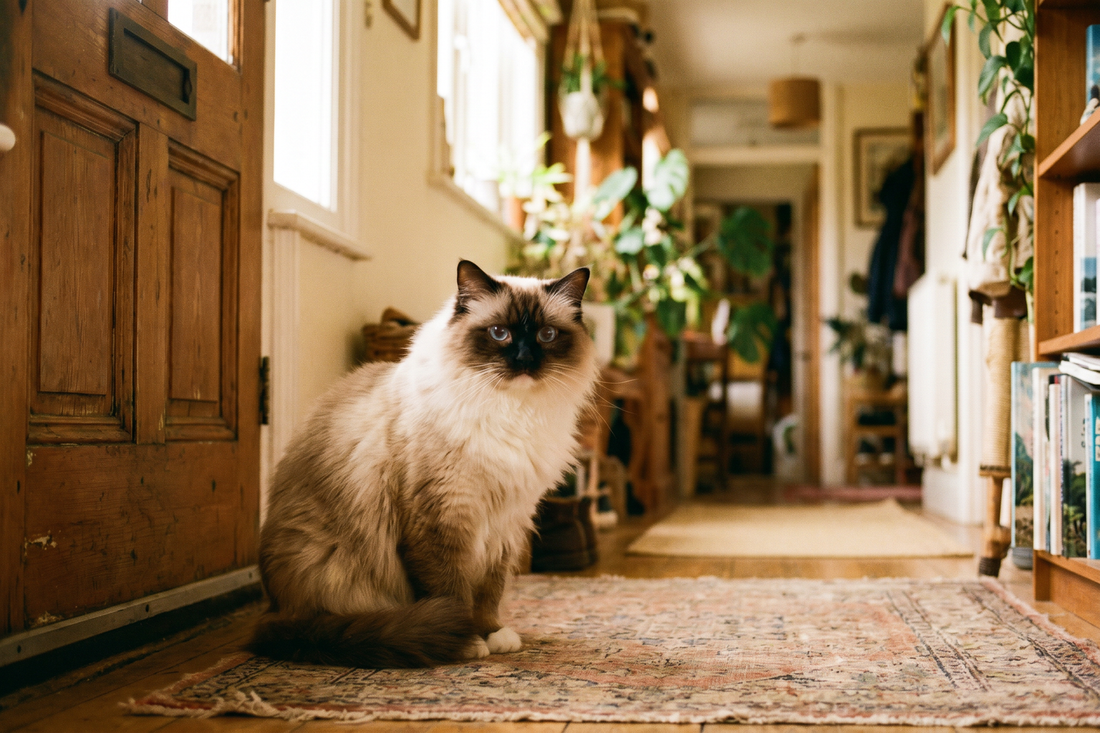 Anxious cat looking out the window waiting for its owner to come home