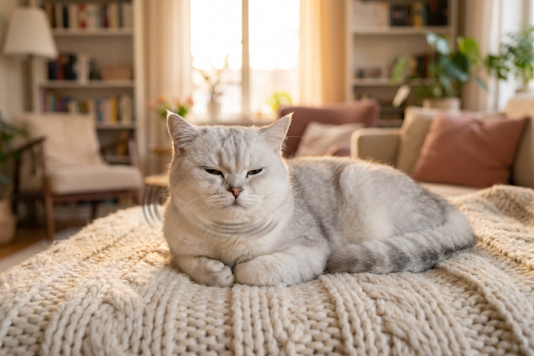 Content cat with eyes half-closed purring while being stroked