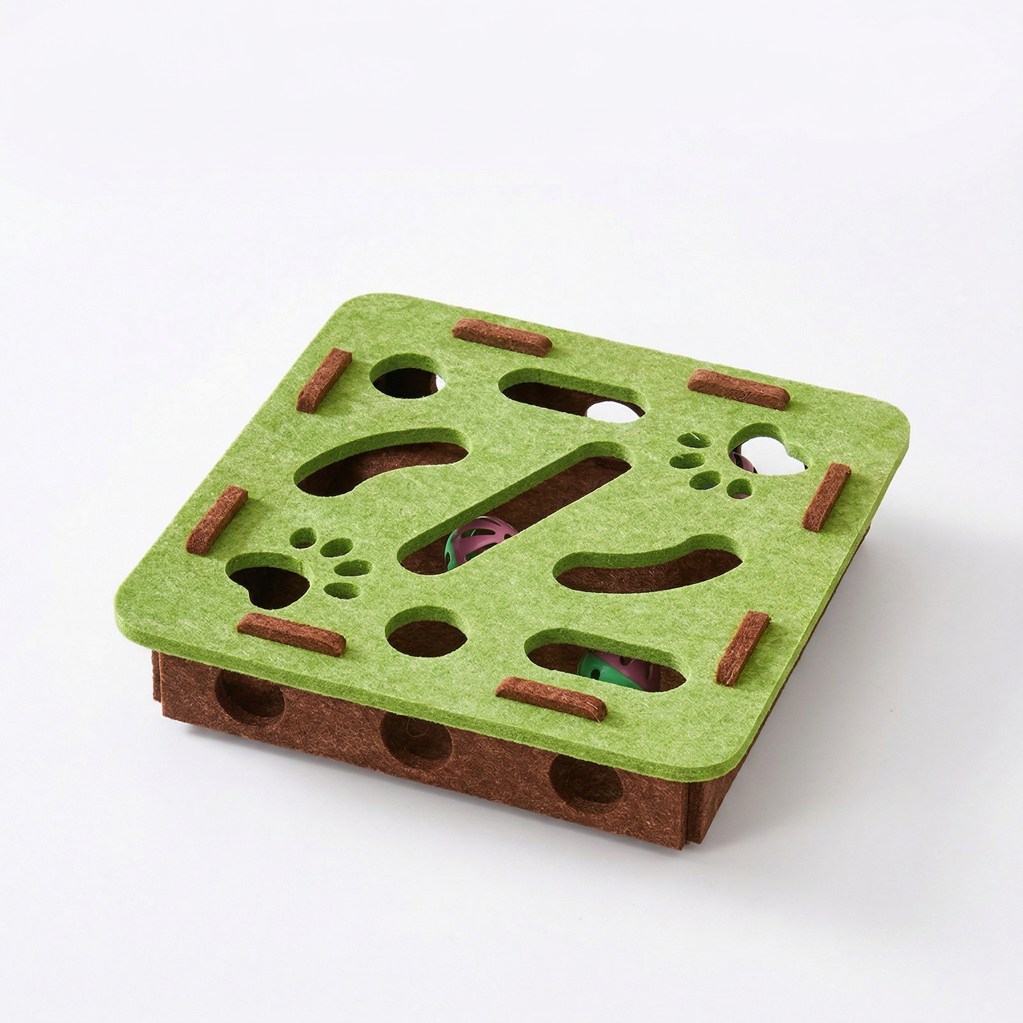 Pawstro felt puzzle maze box - close up detail of felt texture and holes