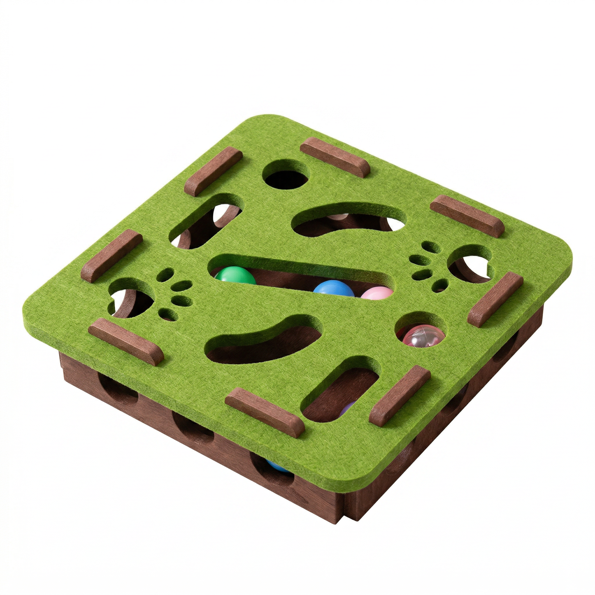 Pawstro felt puzzle maze box - side angle view on white background