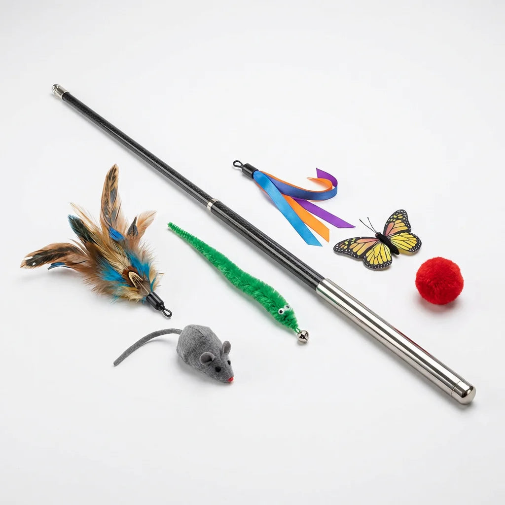 Pawstro Retractable Cat Wand Toy Set - White Background
