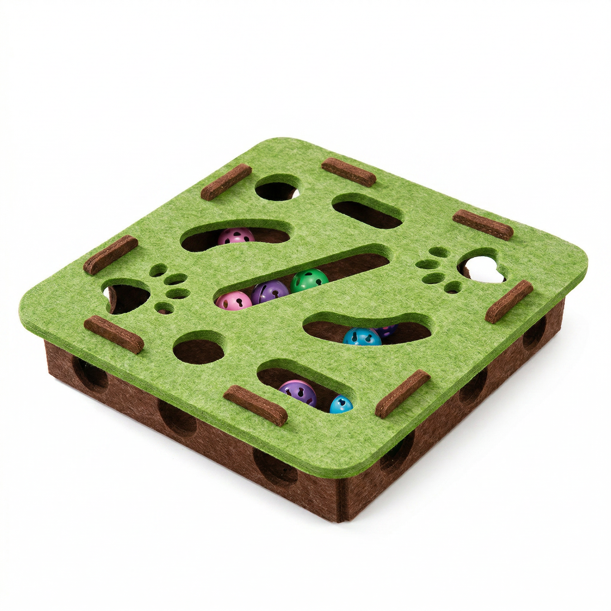 Pawstro felt puzzle maze box for cats - front view on white background