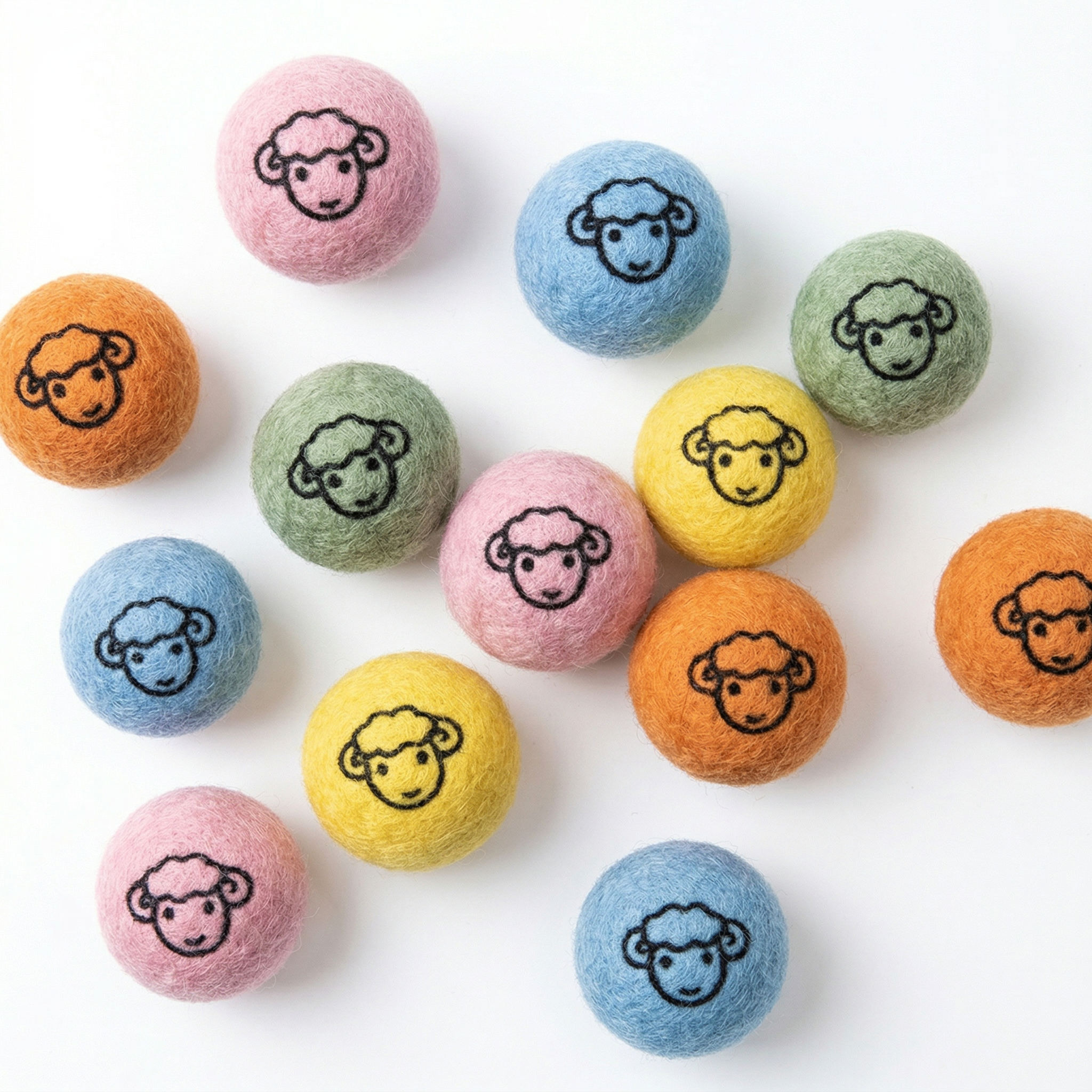 Pawstro colorful wool felt ball cat toy set - top down view showing multiple colors