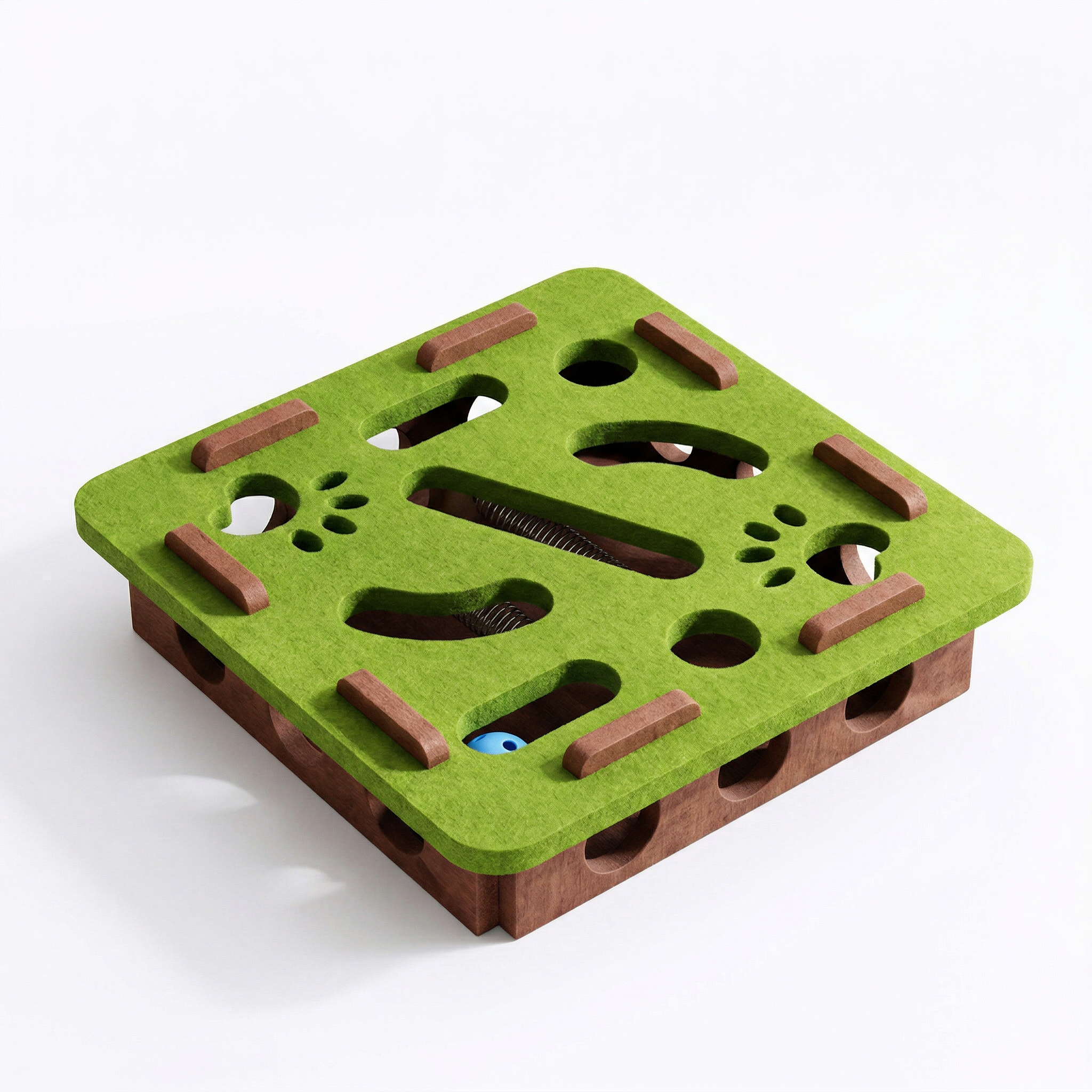 Pawstro felt puzzle maze box - top down view on white background