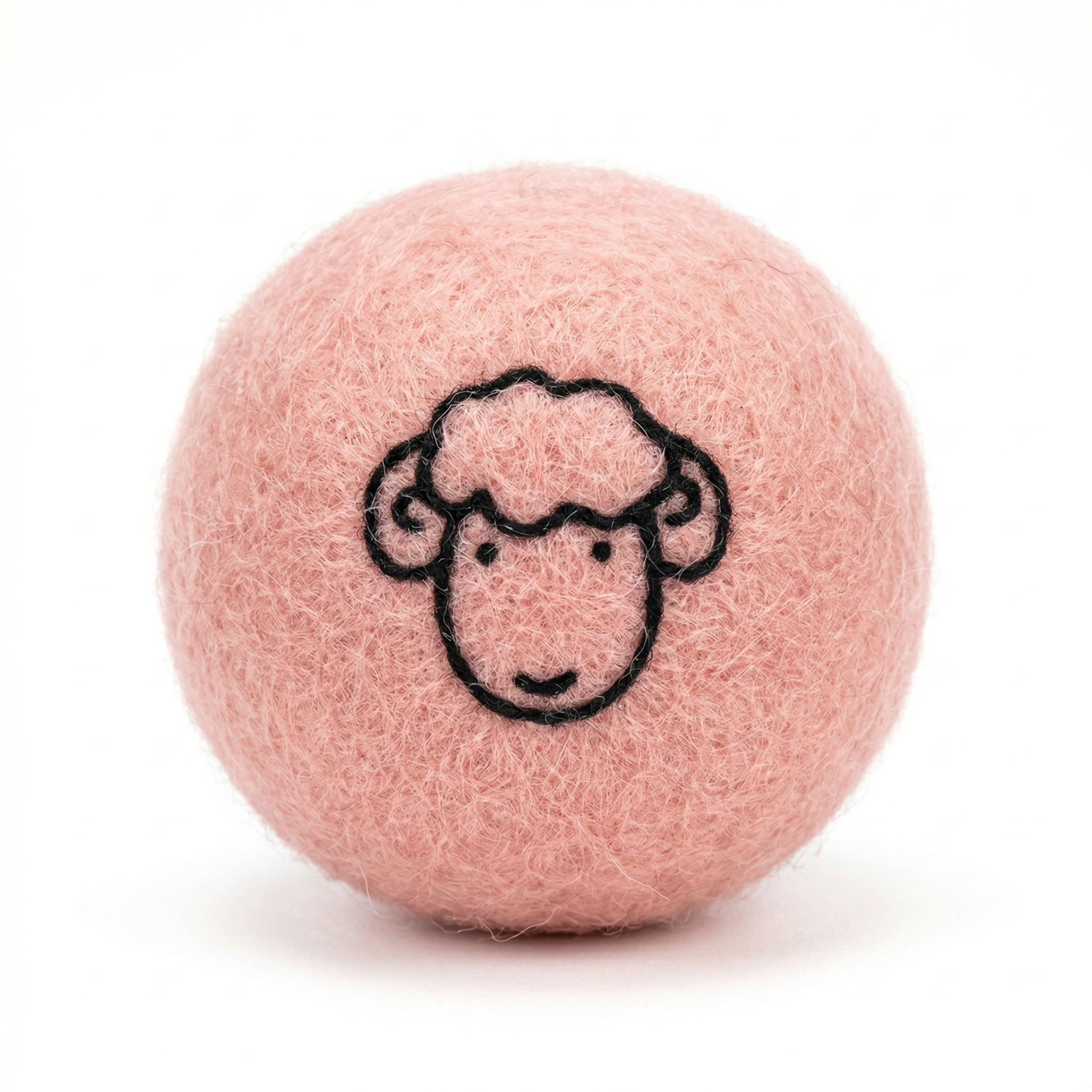 Pawstro wool felt ball cat toy in pink on white background - front view