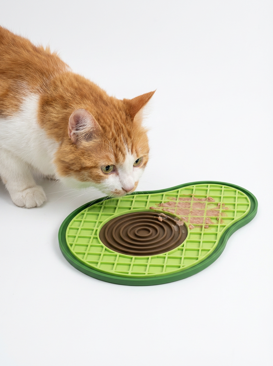 Pawstro Avocado Lick Mat with wet food spread on surface