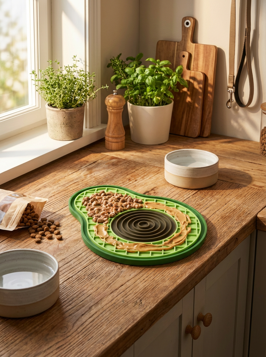 Cat licking Pawstro Avocado Lick Mat close-up