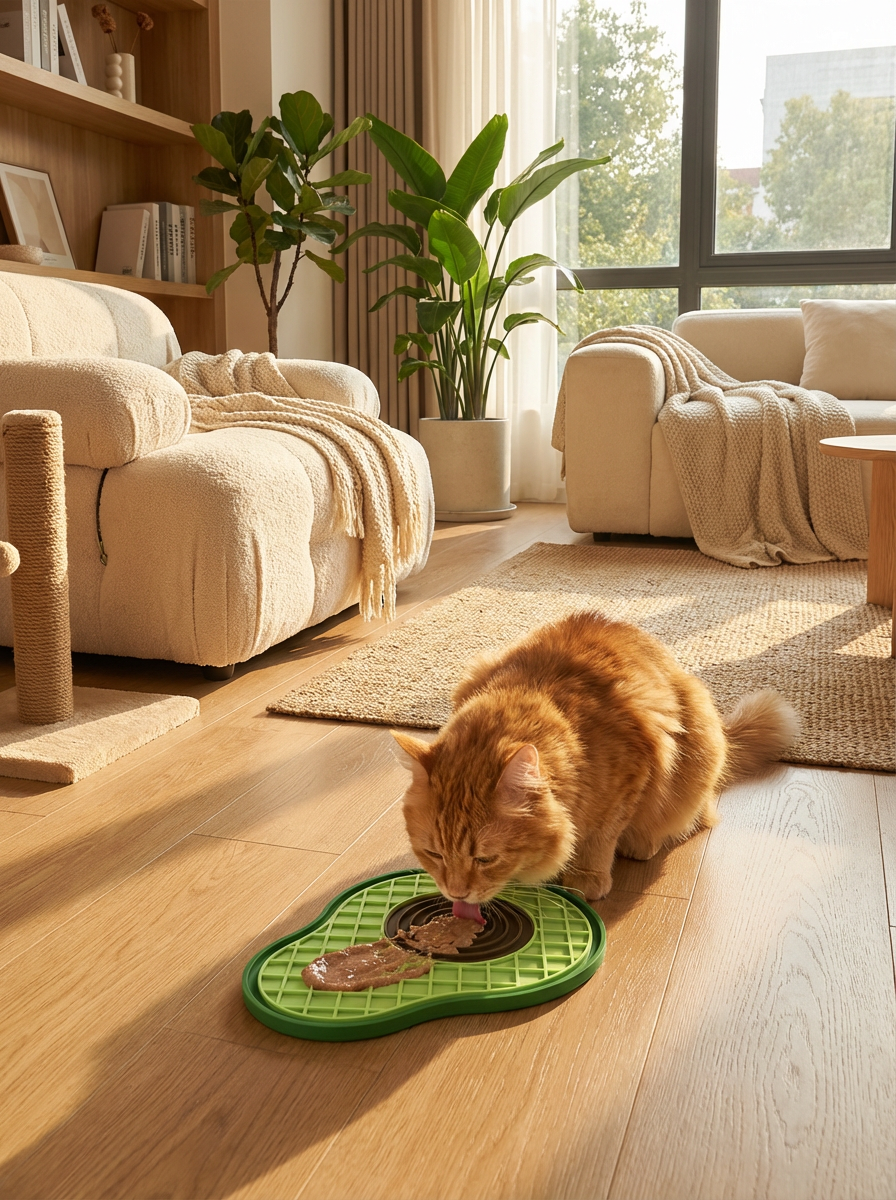 Pawstro Avocado Lick Mat suction cup base on kitchen counter