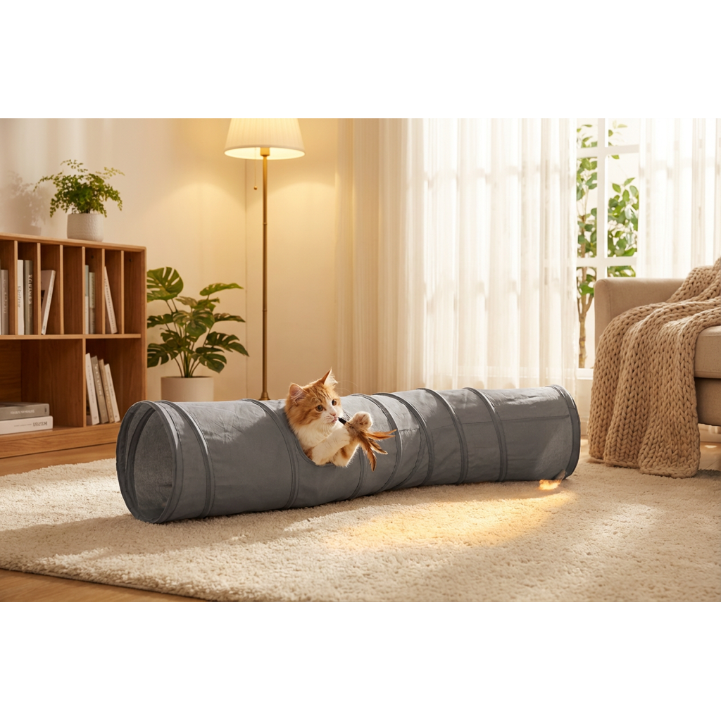 Cat ambushing from inside Pawstro S-Tunnel