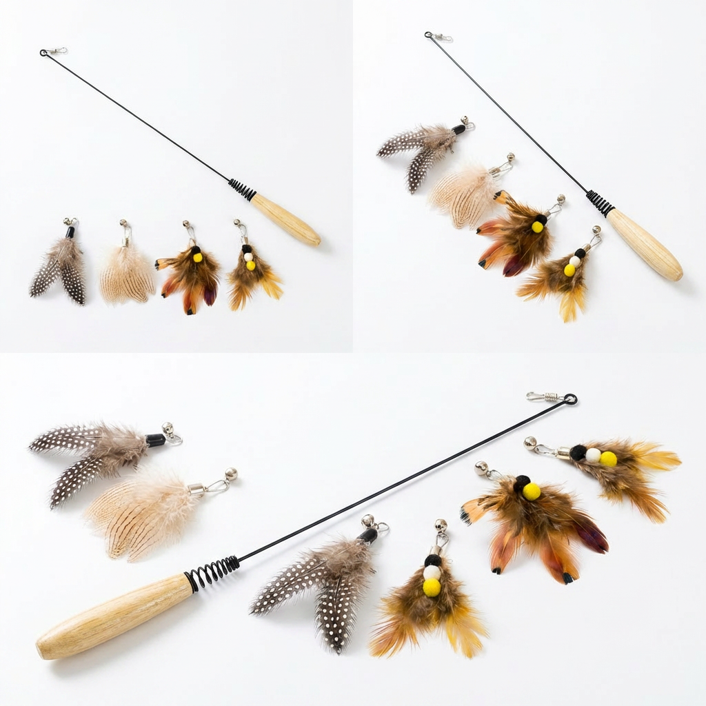 Pawstro Feather Wand Toy - interactive cat teaser with replaceable attachments
